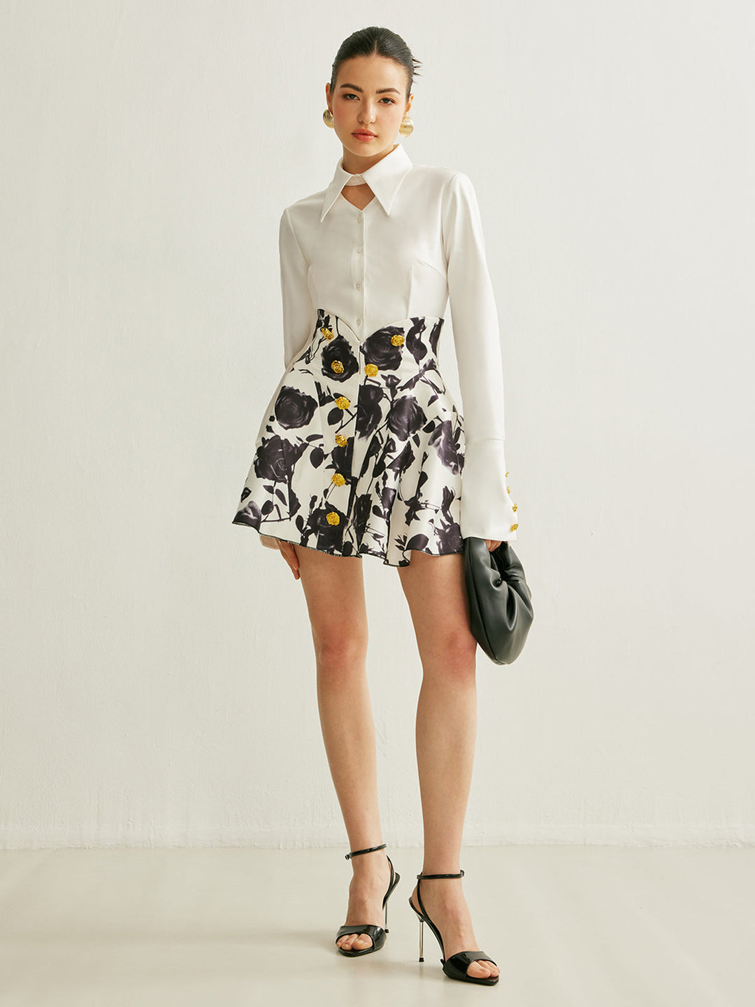 Jupe à imprimé floral avec détails de boutons