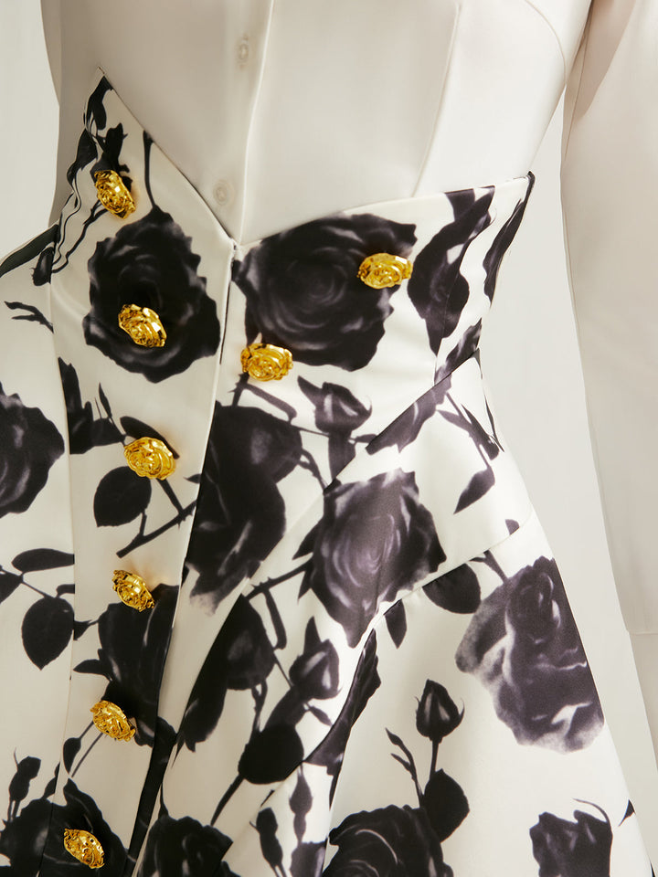 Jupe à imprimé floral avec détails de boutons