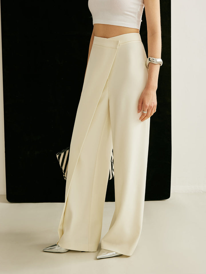 Pantalon taille haute asymétrique croisé