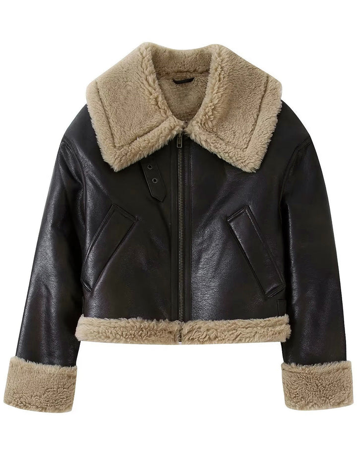 Veste zippée en similicuir pour femme