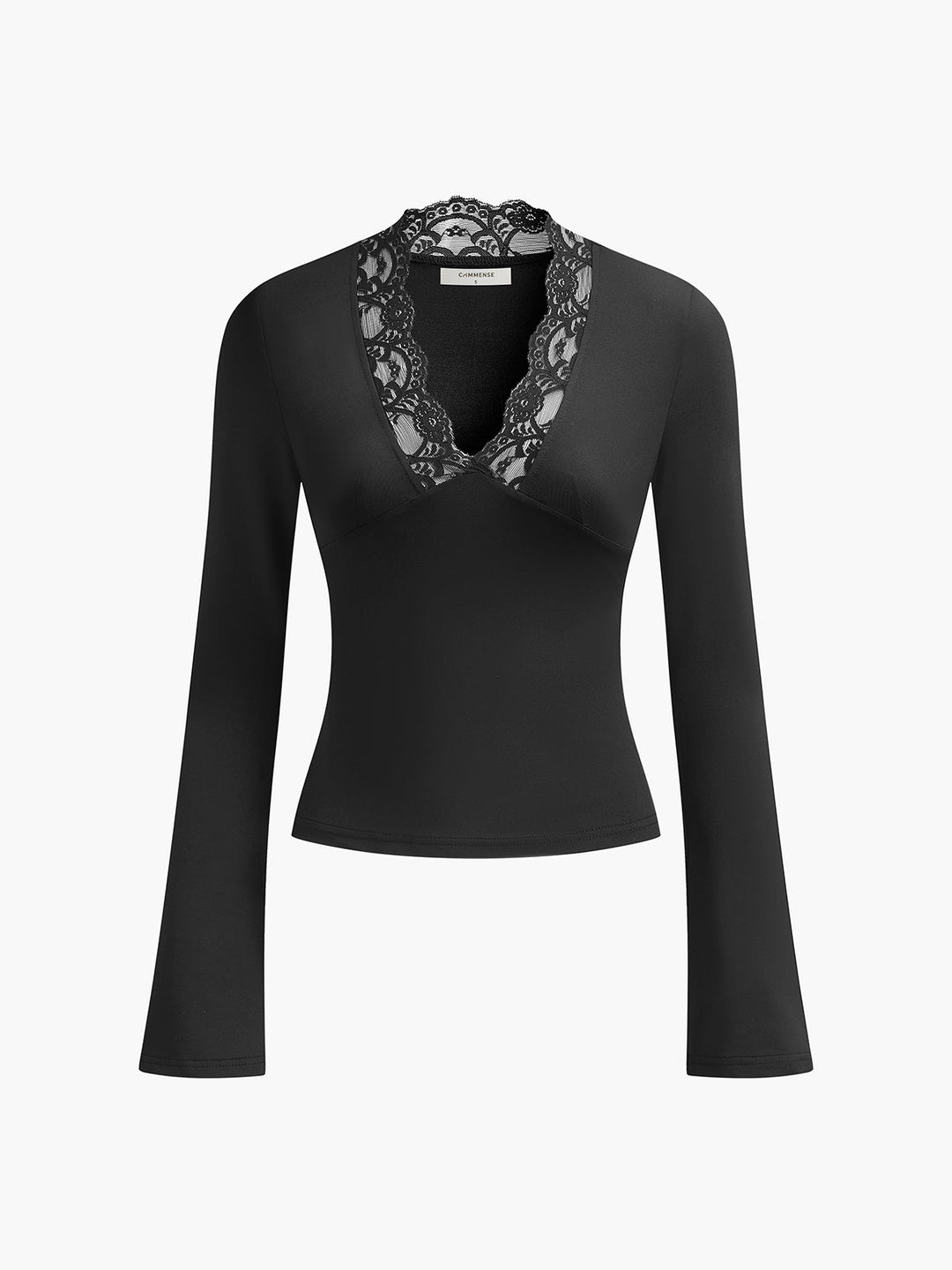 T-shirt à encolure en V avec bordure en dentelle