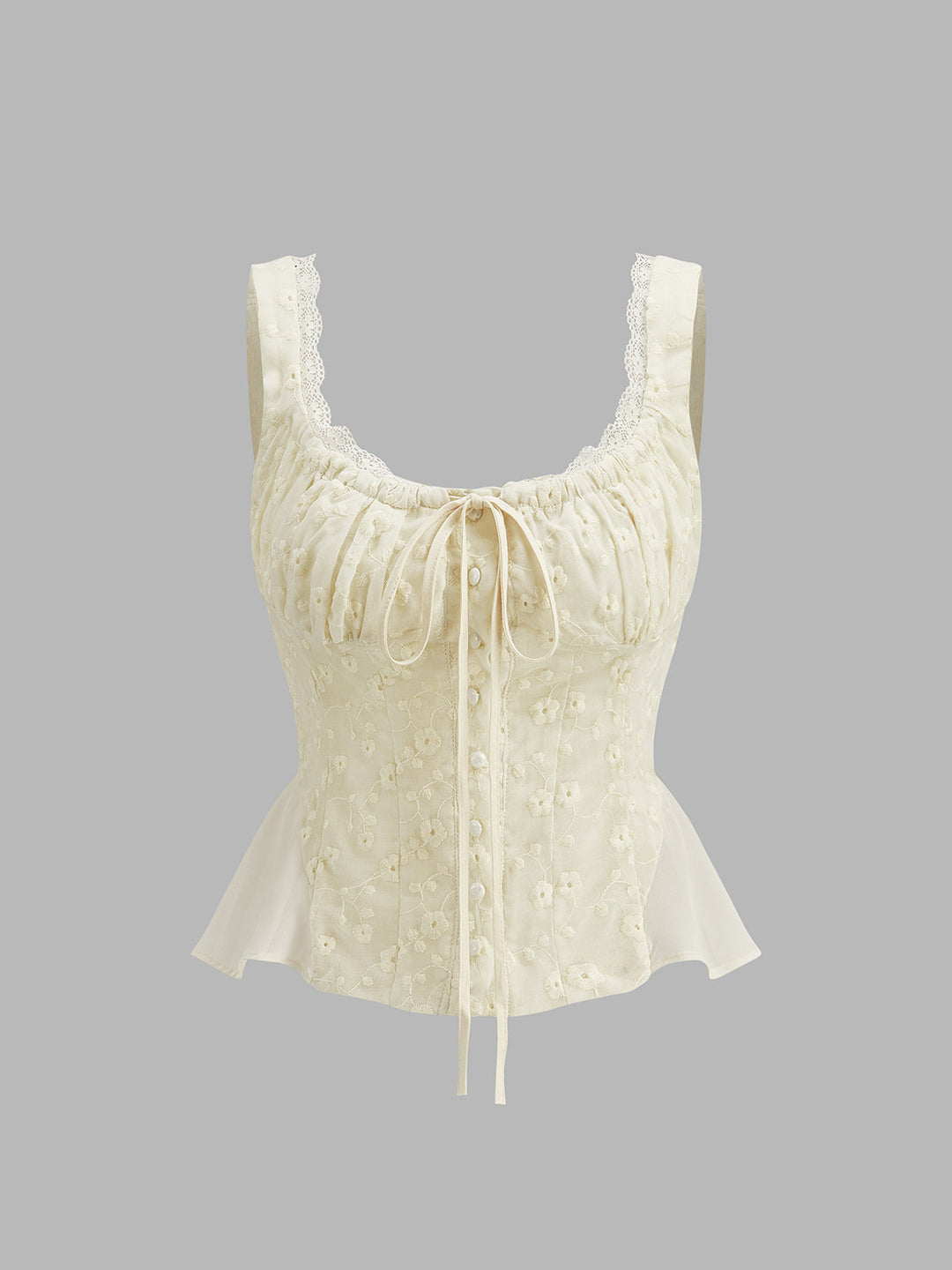 Top Peplum Fleuri Ruché à Bordure en Dentelle