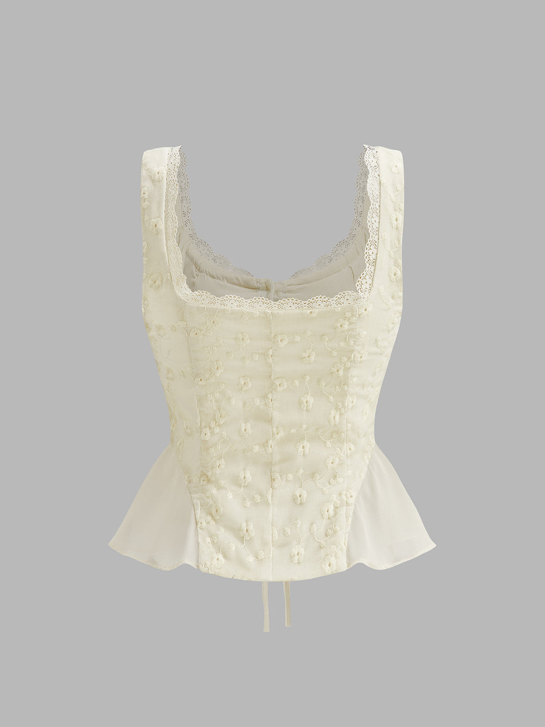 Top Peplum Fleuri Ruché à Bordure en Dentelle