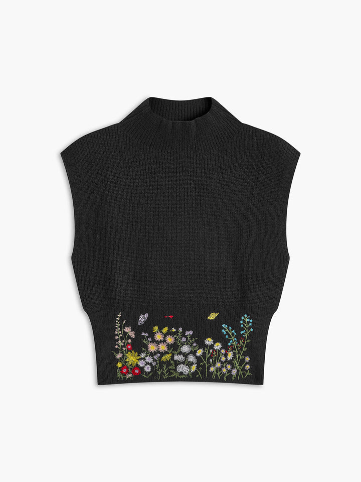 Gilet à col droit avec broderie florale