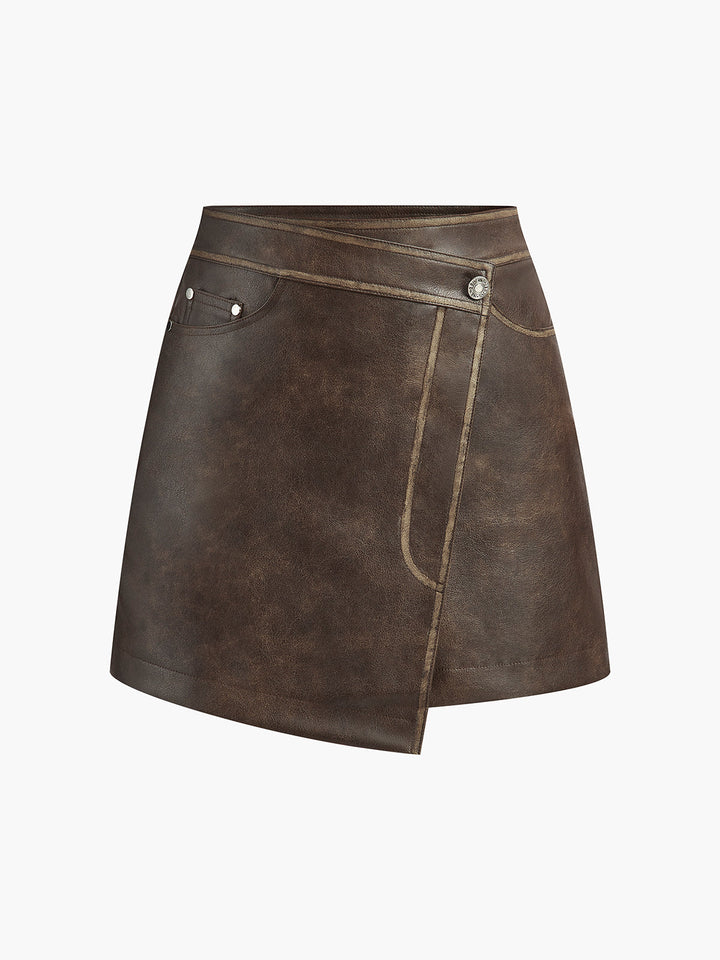 Jupe patte boutonnée en similicuir