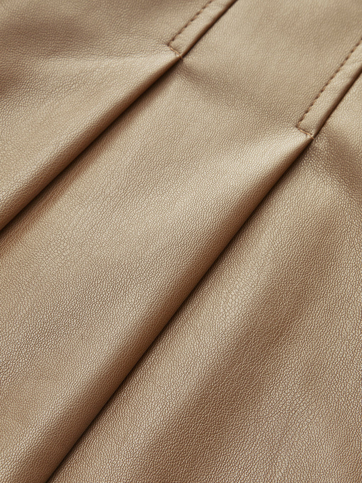 Jupe Plissée En Faux Cuir Avec Ceinture
