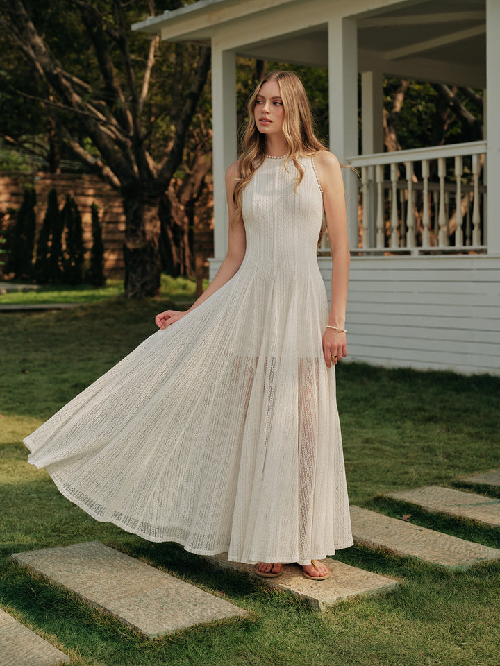 Robe sans manches en dentelle semi-transparente