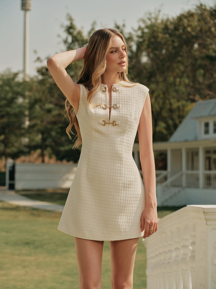 Robe Manches Sans Boutons Tweed