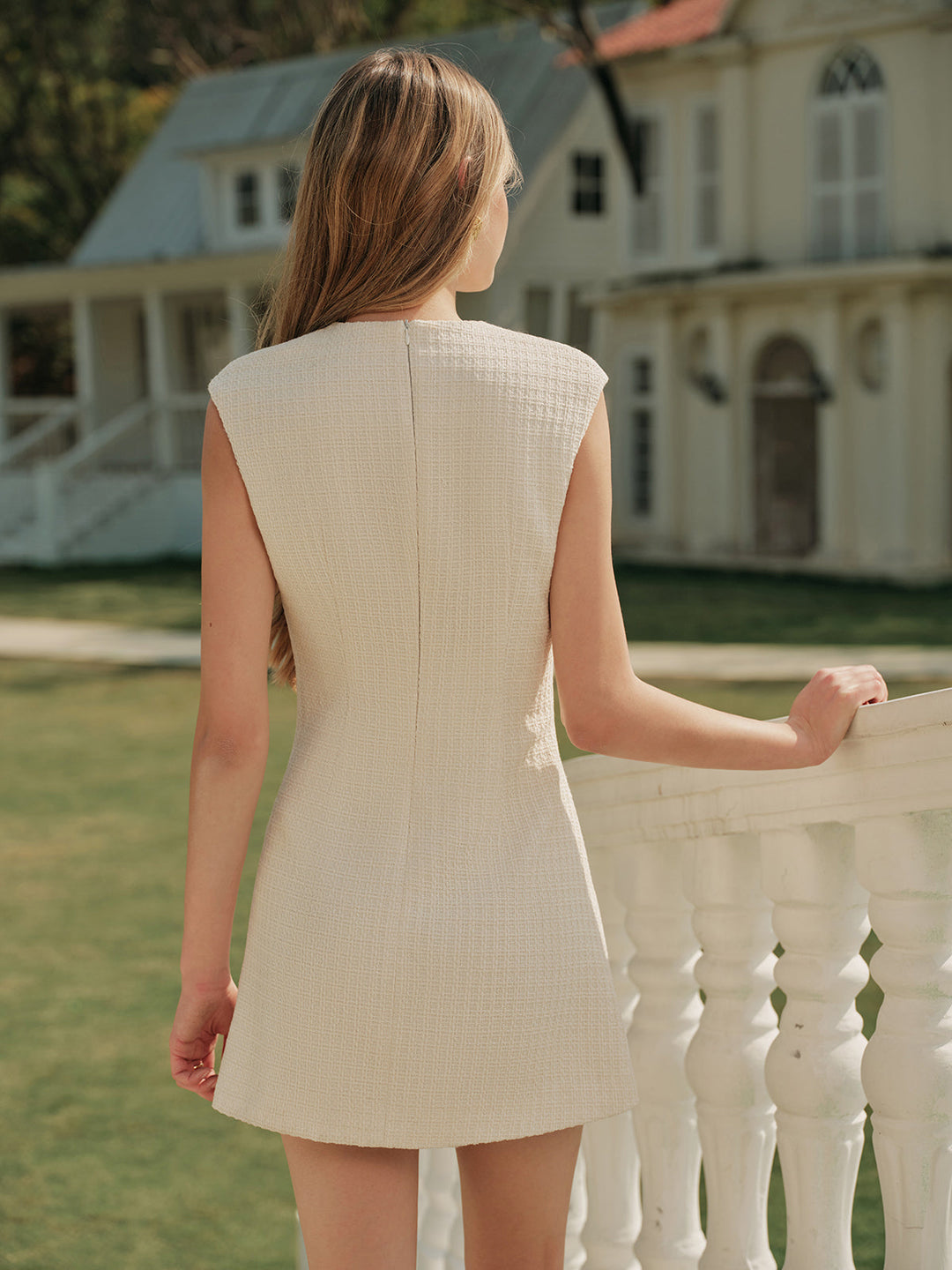 Robe Manches Sans Boutons Tweed
