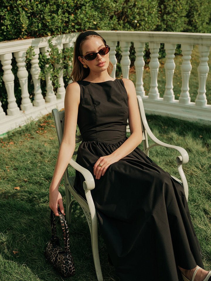 Robe Longue Sans Dos Plissée Sans Manches