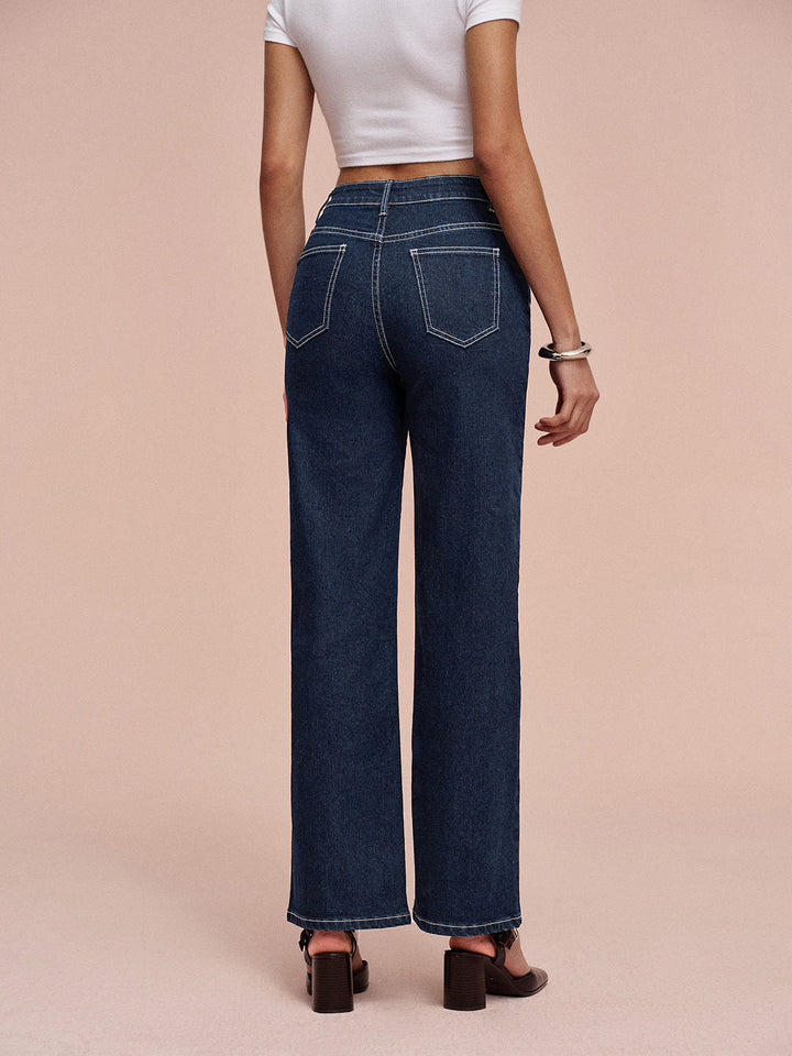 Jeans ajustés taille haute droit