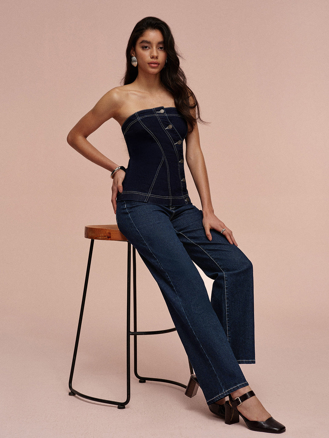 Jeans ajustés taille haute droit
