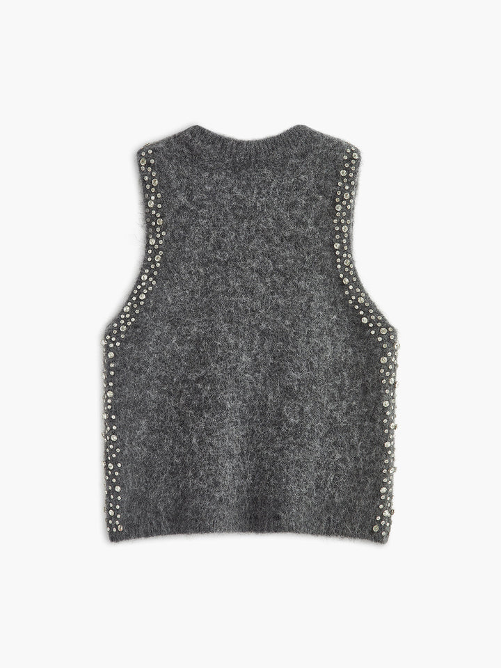 Gilet sans manches en maille mélangée orné de perles