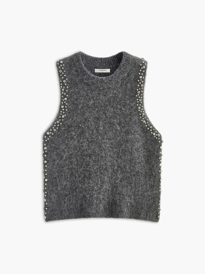 Gilet sans manches en maille mélangée orné de perles