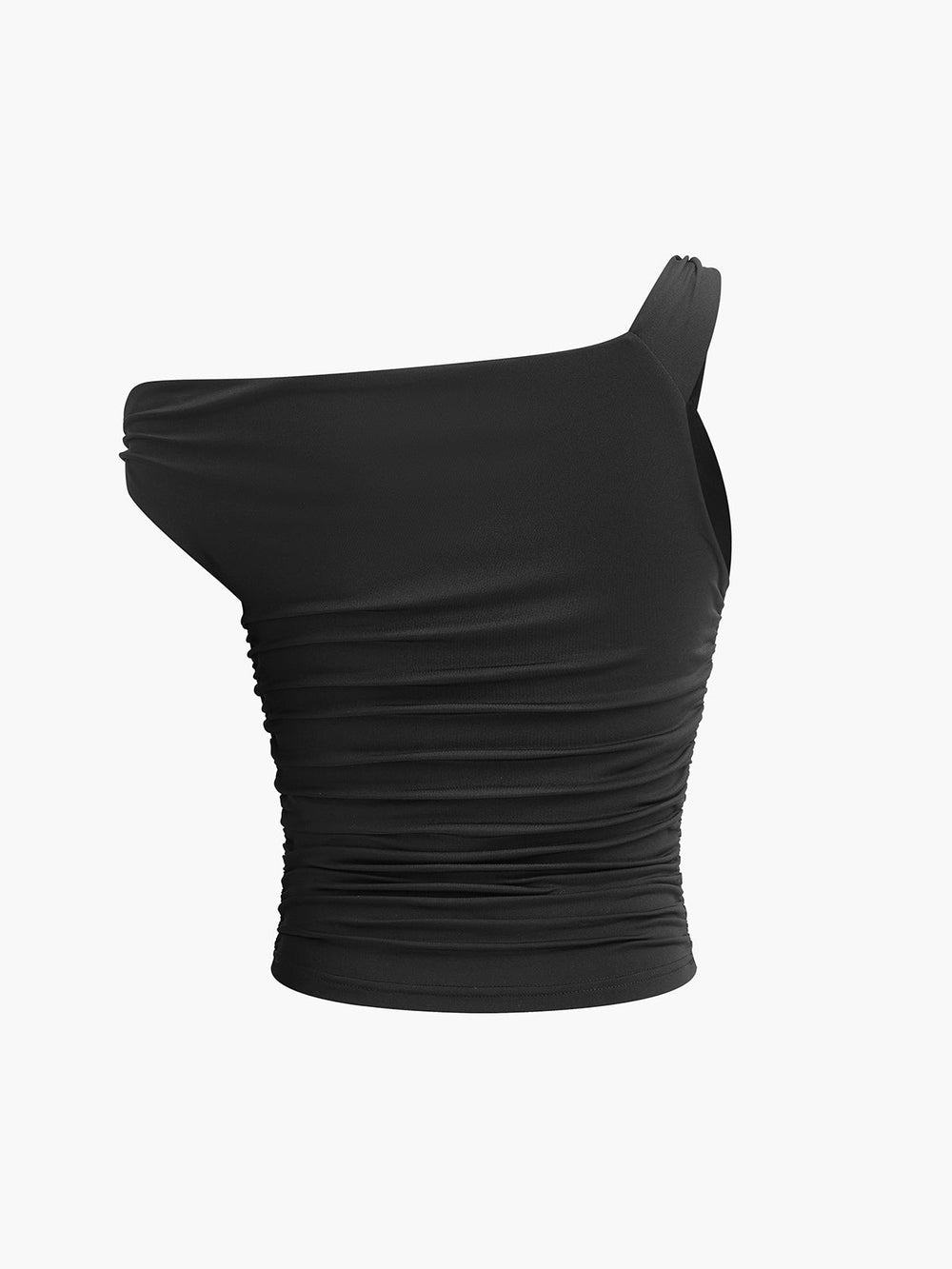 T-Shirt Plissé à Col Asymétrique