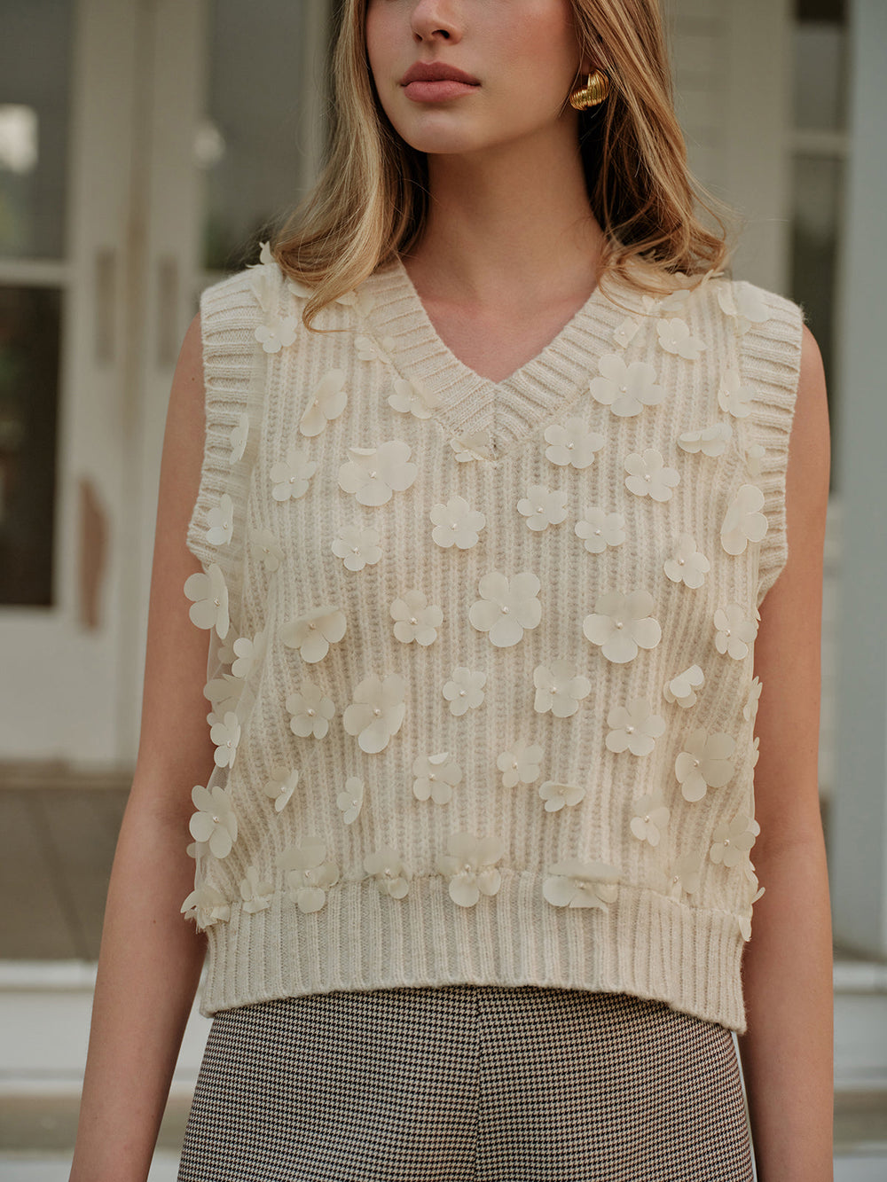 Gilet Sweater Fleuri Décontracté