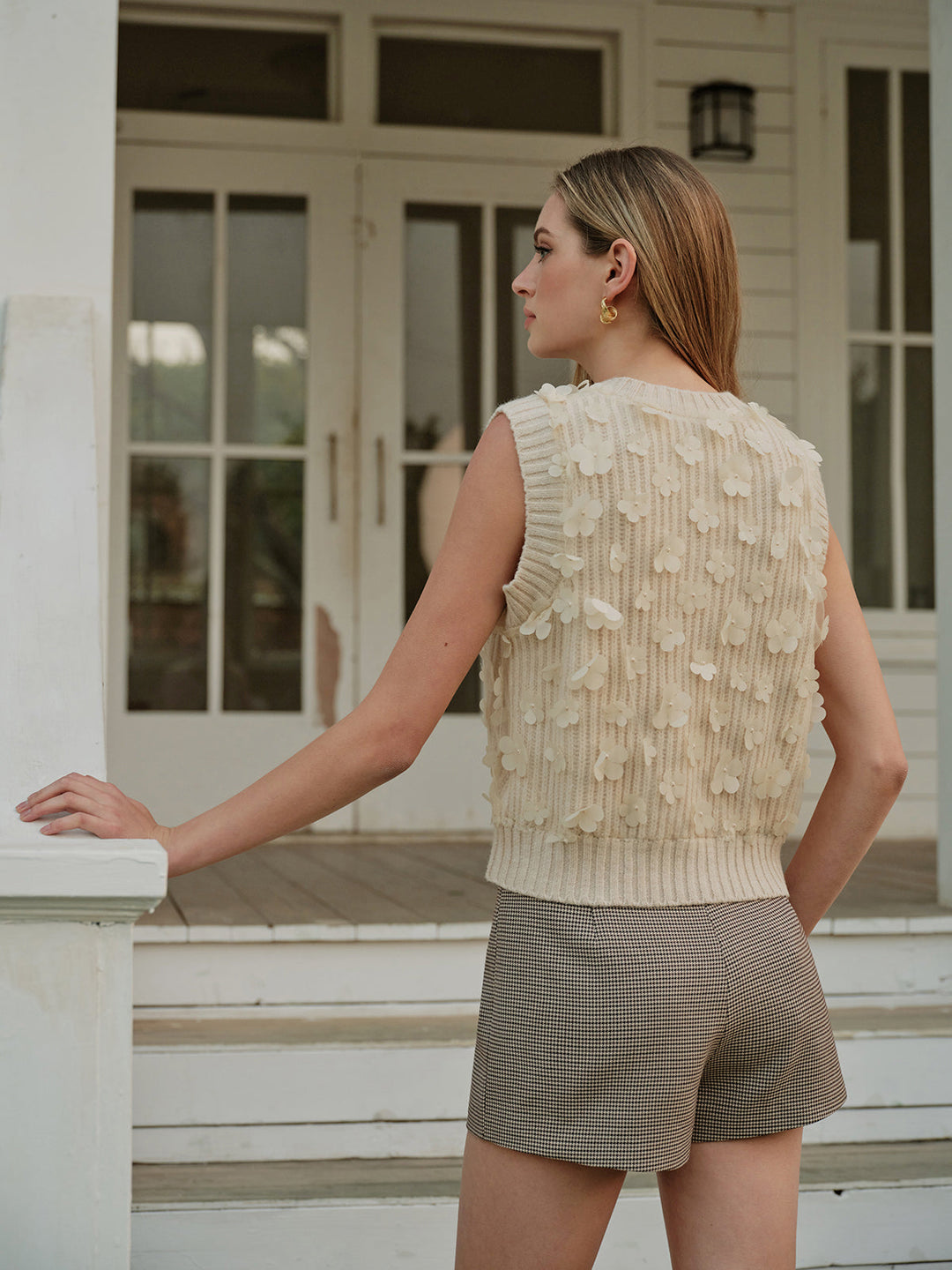 Gilet Sweater Fleuri Décontracté