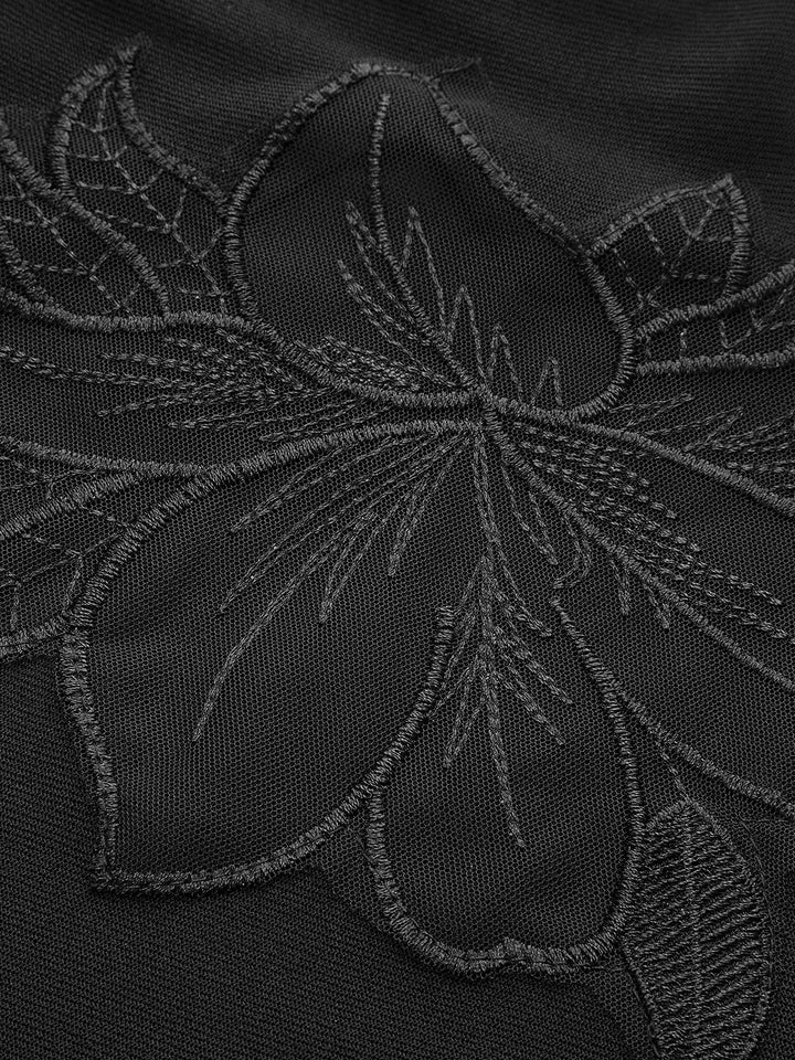Haut Ajusté Semi-Transparent en Maille Florale