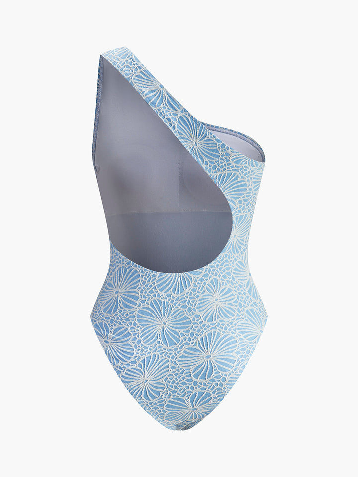 Maillot de bain une pièce asymétrique à découpes dans le dos en dentelle