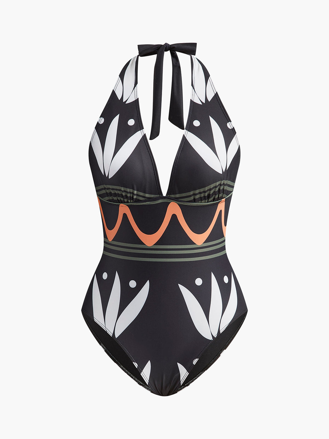 Maillot de bain une pièce à col bénitier avec imprimé géométrique