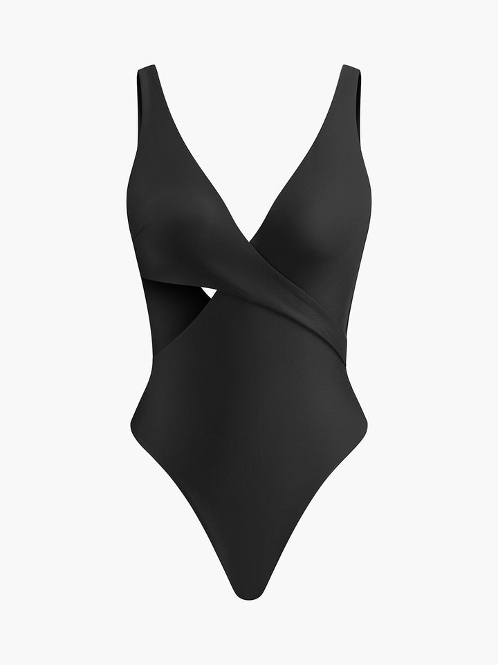 Maillot de bain une pièce décolleté en V et lacets croisés