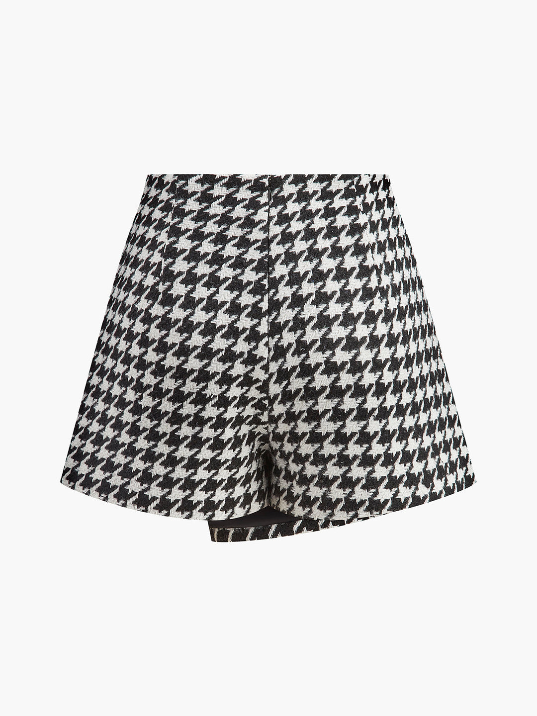 Shorts à Boutons Métalliques à Motif Pied-de-Poule Taille Haute