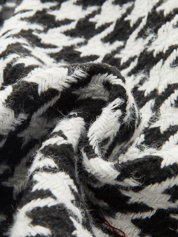 Shorts à Boutons Métalliques à Motif Pied-de-Poule Taille Haute