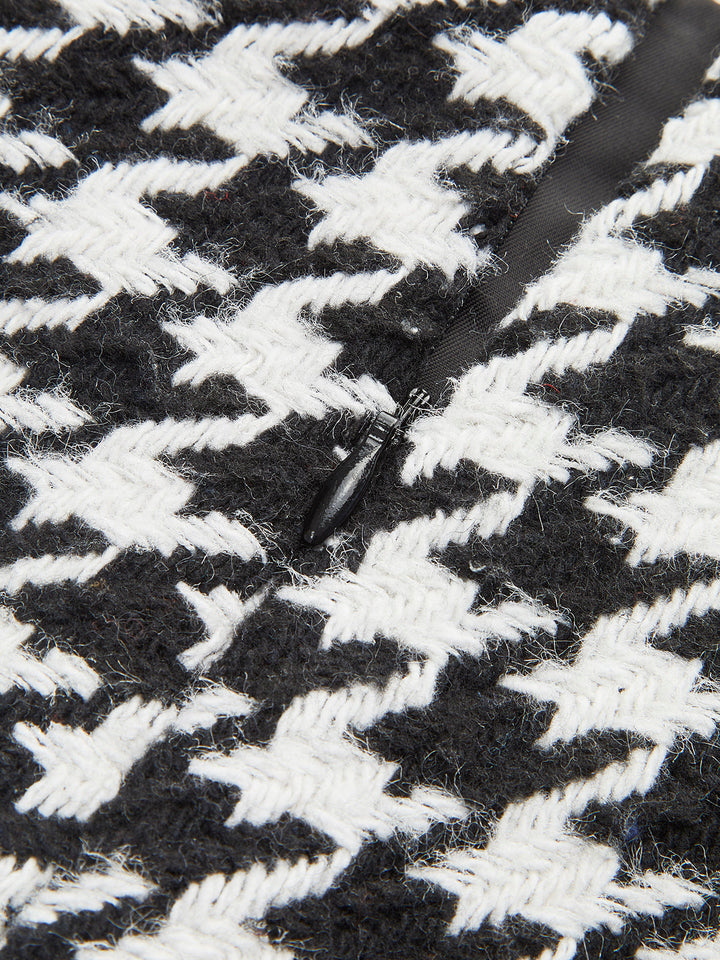 Shorts à Boutons Métalliques à Motif Pied-de-Poule Taille Haute