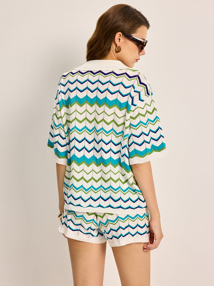 Ensemble Short Tricoté à Motif Chevron