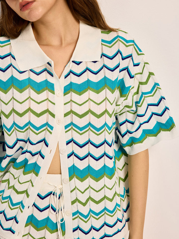 Ensemble Short Tricoté à Motif Chevron
