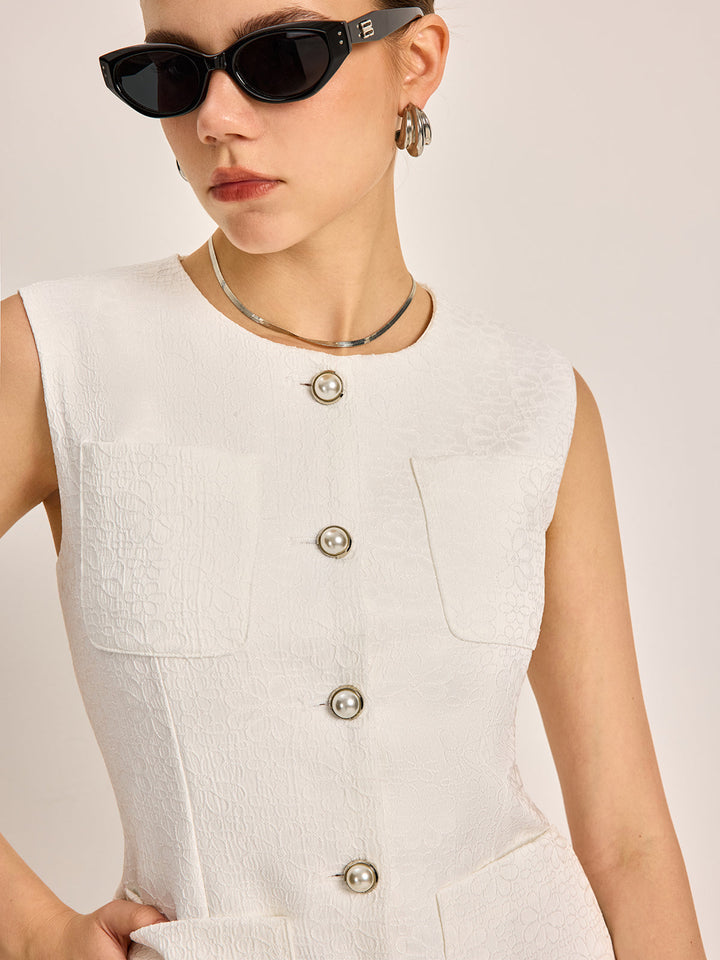 Gilet texturé à poches boutonnées sans ceinture