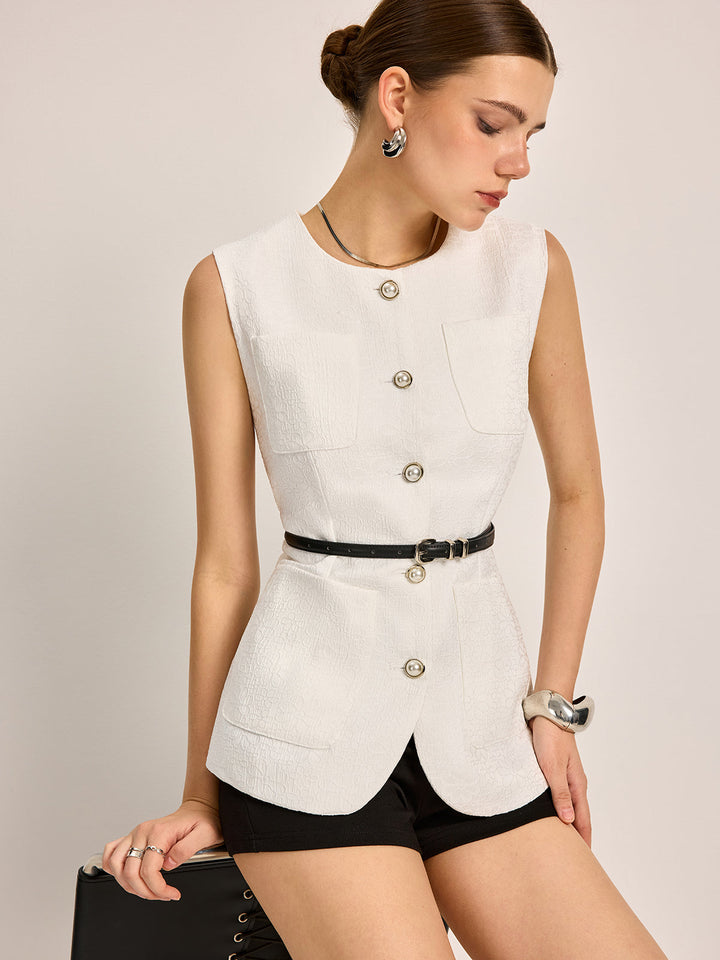 Gilet texturé à poches boutonnées sans ceinture