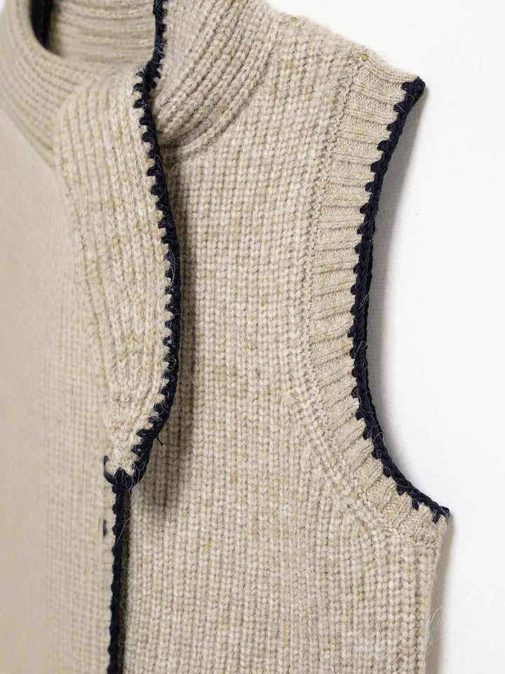 Gilet sans manches à col noué avec passepoil contrastant