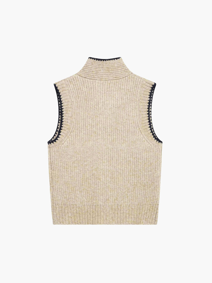 Gilet sans manches à col noué avec passepoil contrastant