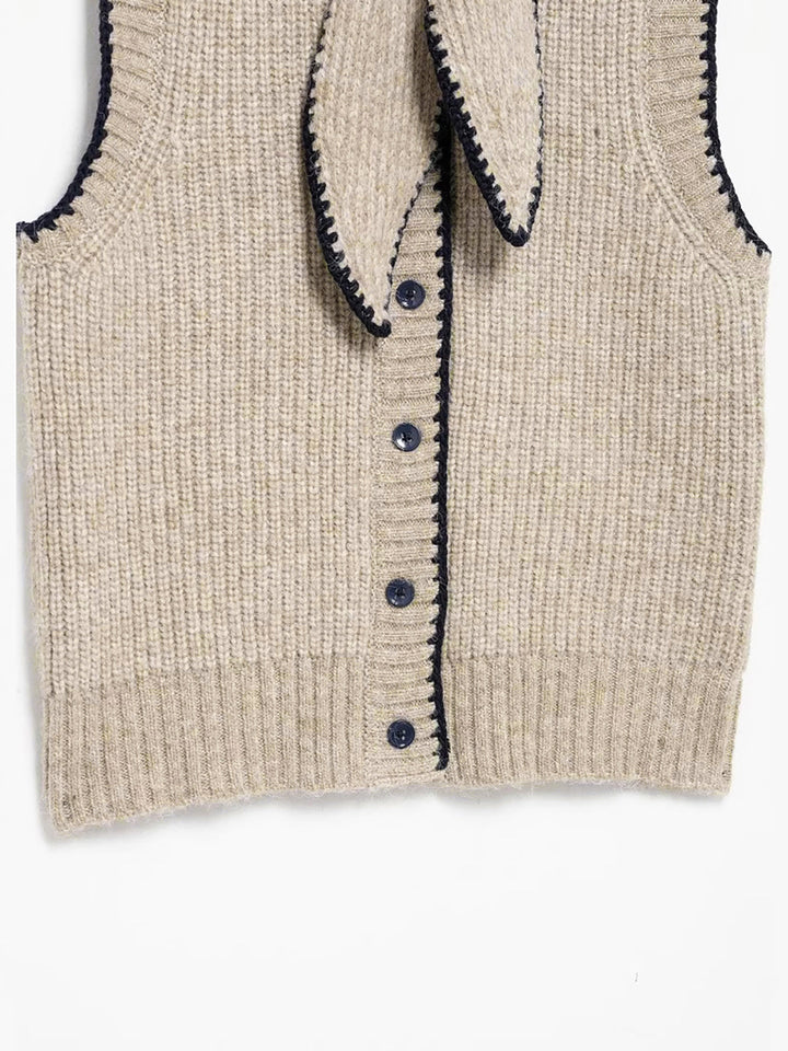 Gilet sans manches à col noué avec passepoil contrastant