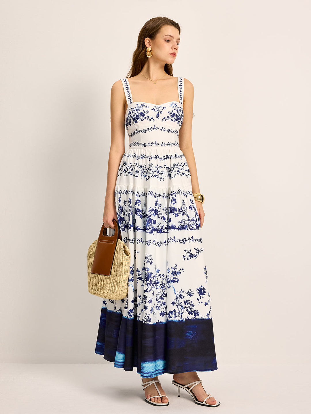 Robe à Volants Imprimée à Bretelles