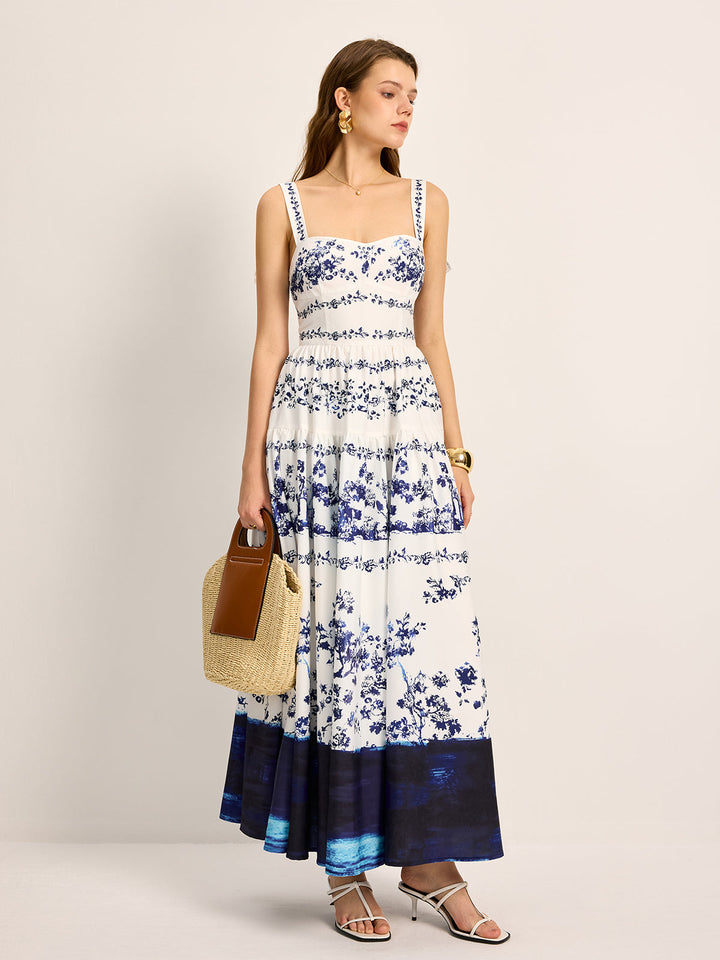 Robe à Volants Imprimée à Bretelles