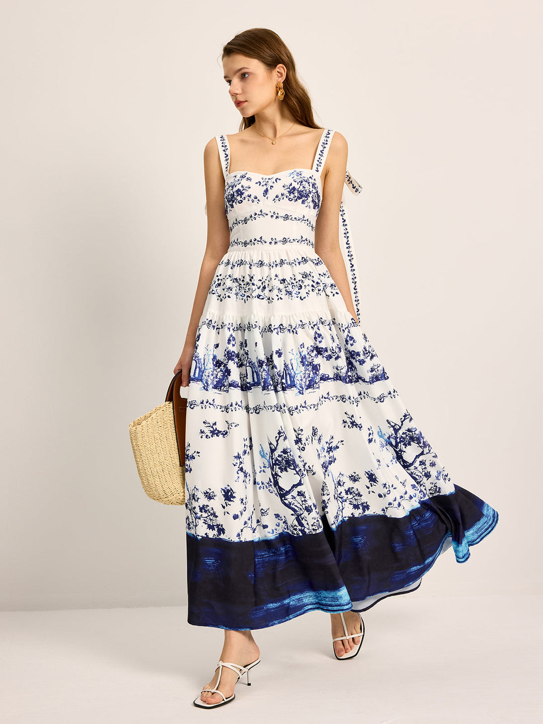 Robe à Volants Imprimée à Bretelles