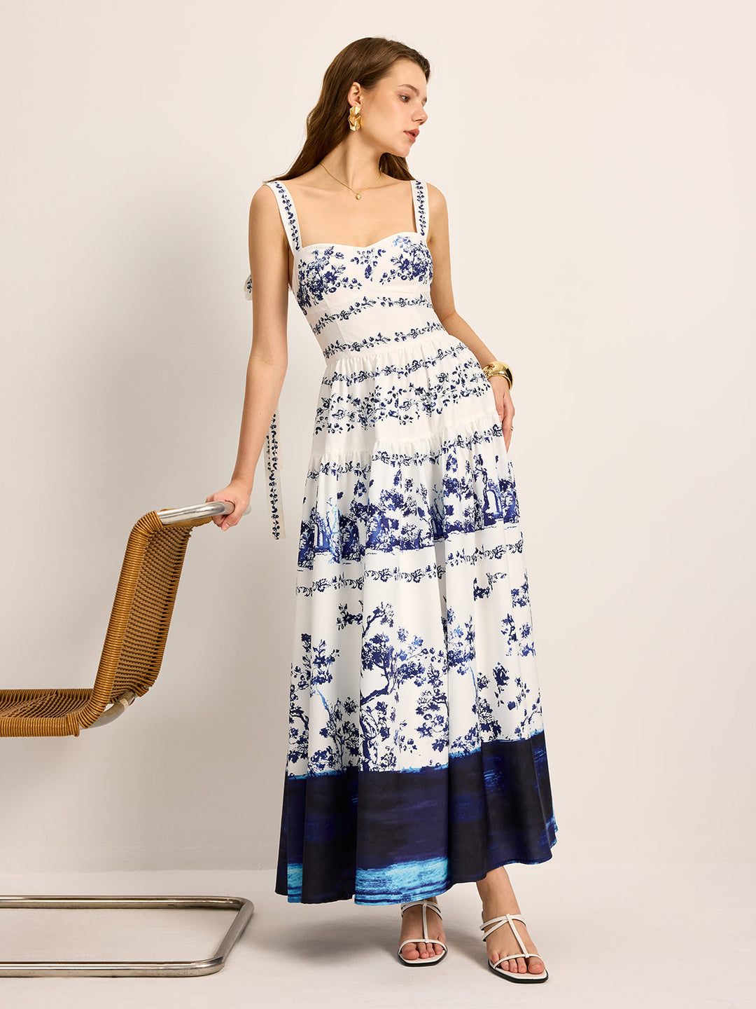 Robe à Volants Imprimée à Bretelles