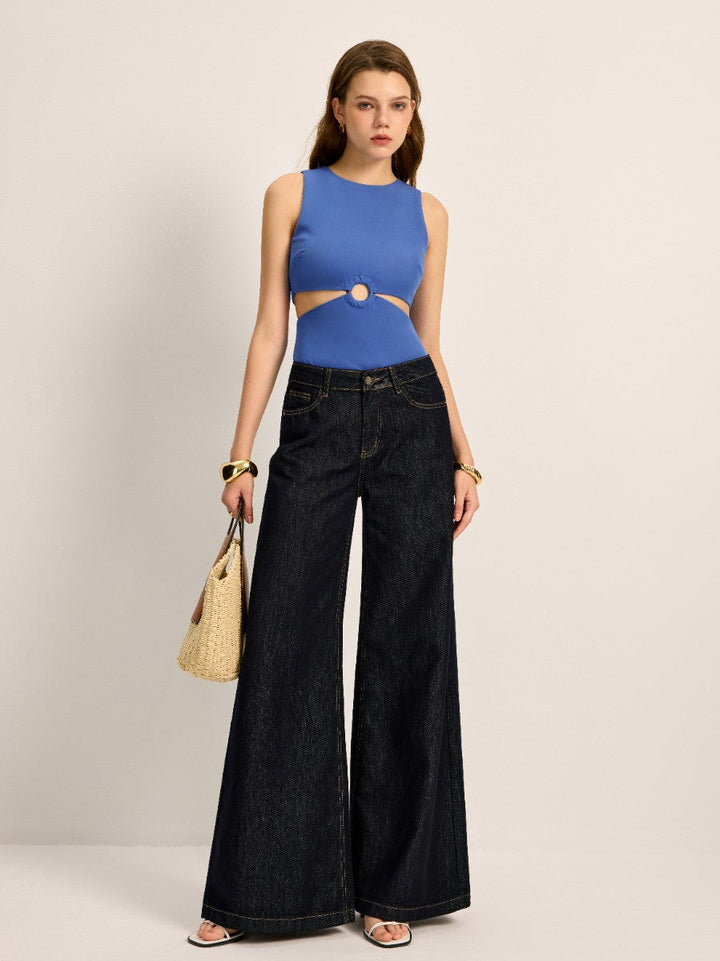 Pantalon Large Taille Haute en Denim