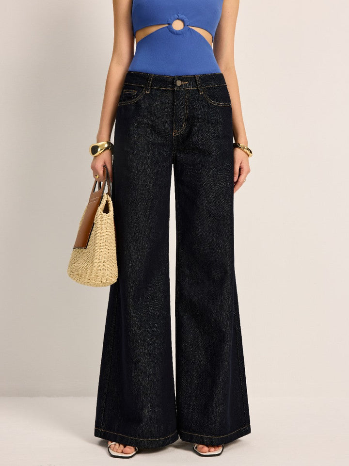 Pantalon Large Taille Haute en Denim
