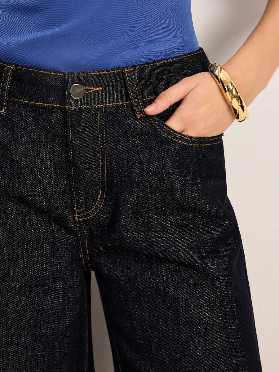 Pantalon Large Taille Haute en Denim