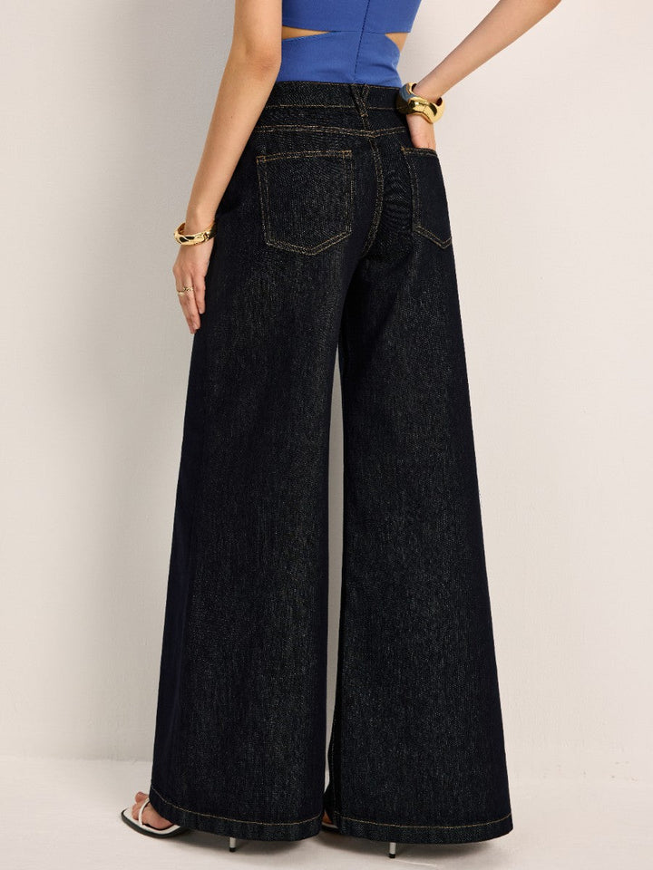 Pantalon Large Taille Haute en Denim
