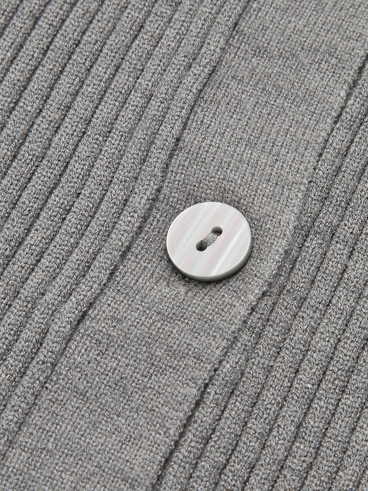 Cardigan Ajusté à Revers Côtelé
