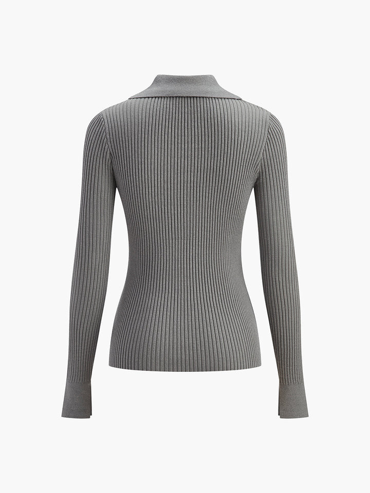 Cardigan Ajusté à Revers Côtelé