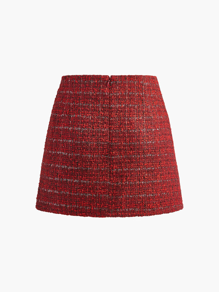 Jupe Courte Tweed Taille Mi-Haute avec Fermeture Éclair