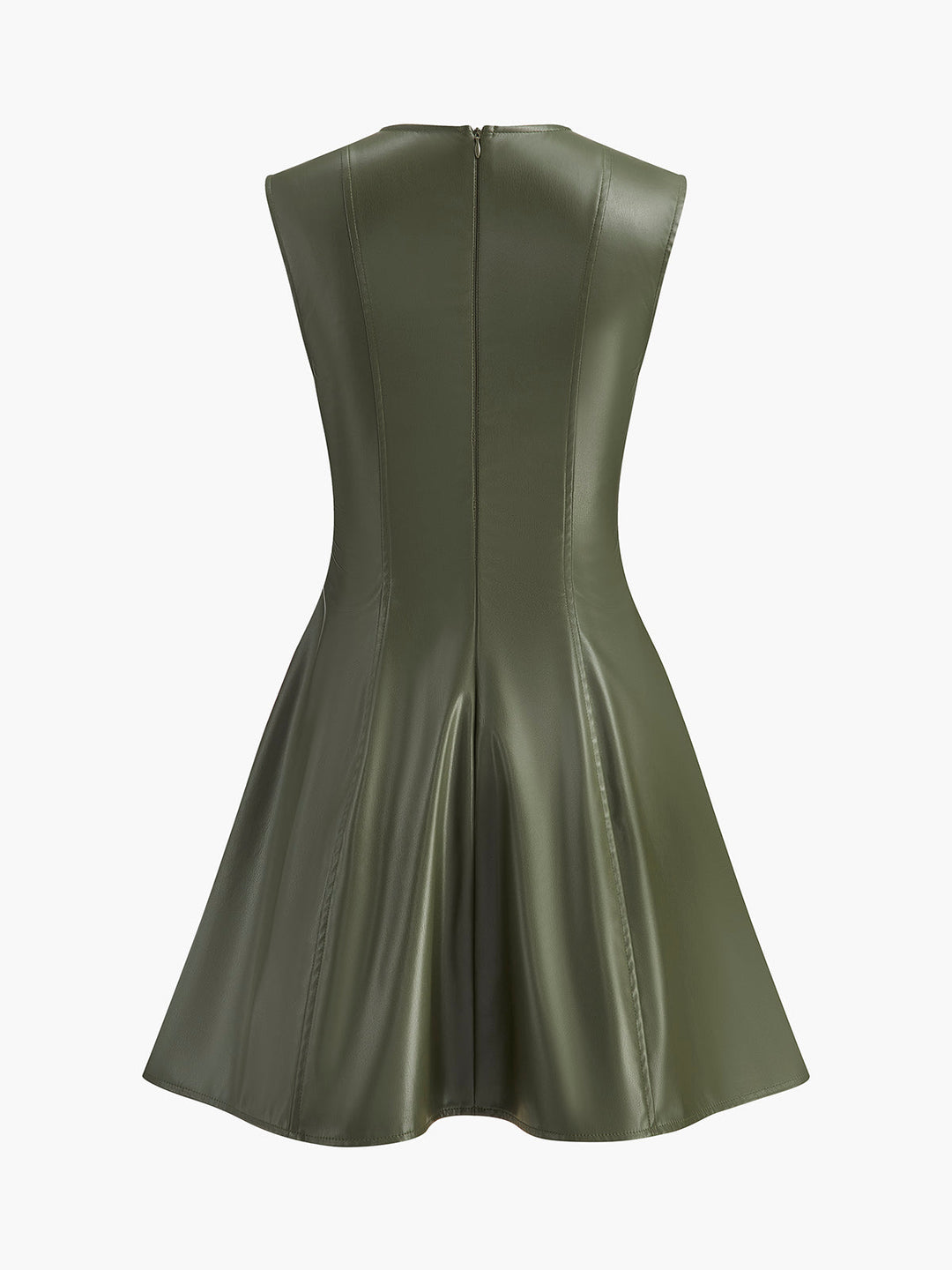 Robe Courte Sans Manches en Similicuir Plissé