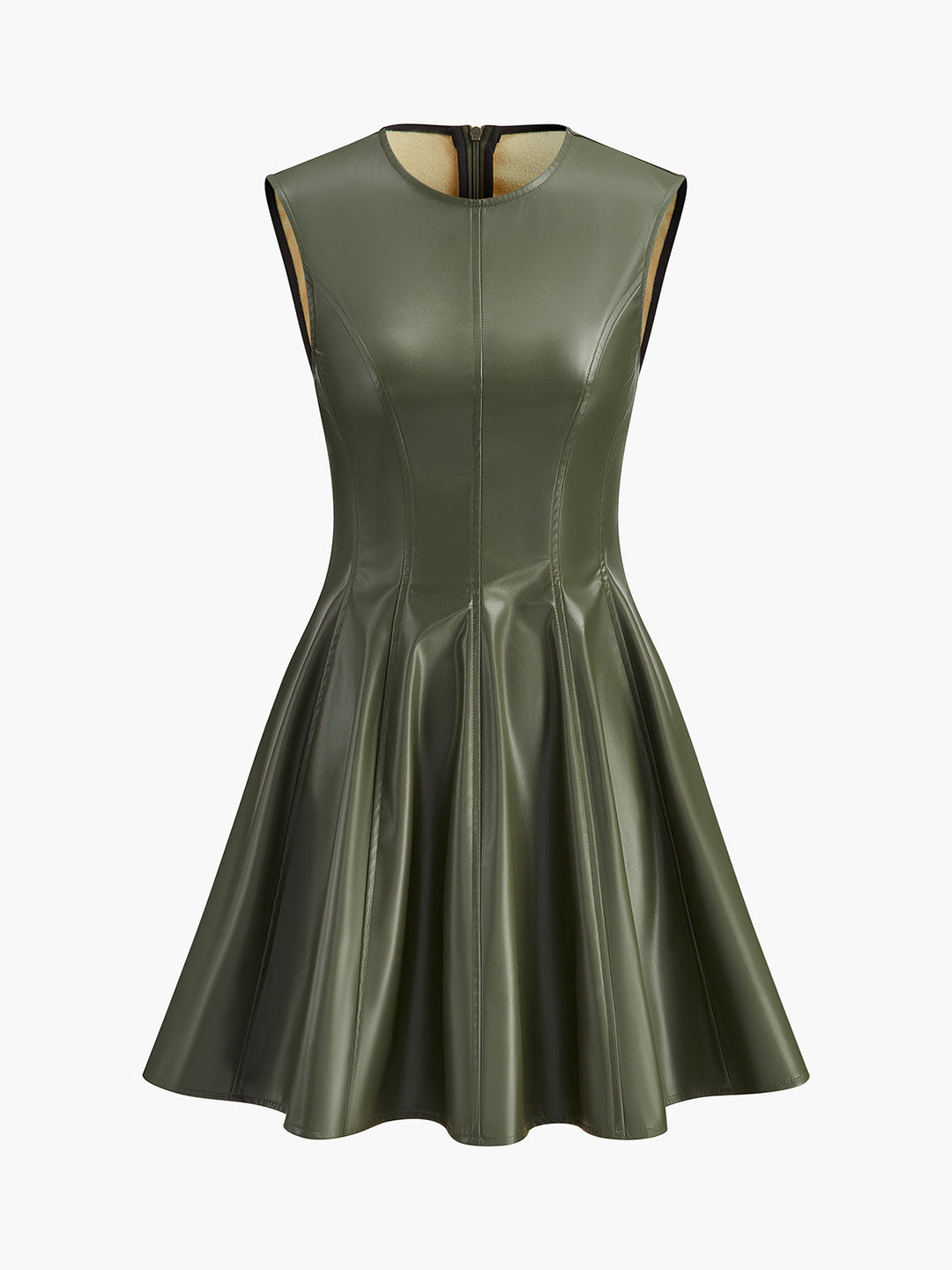 Robe Courte Sans Manches en Similicuir Plissé