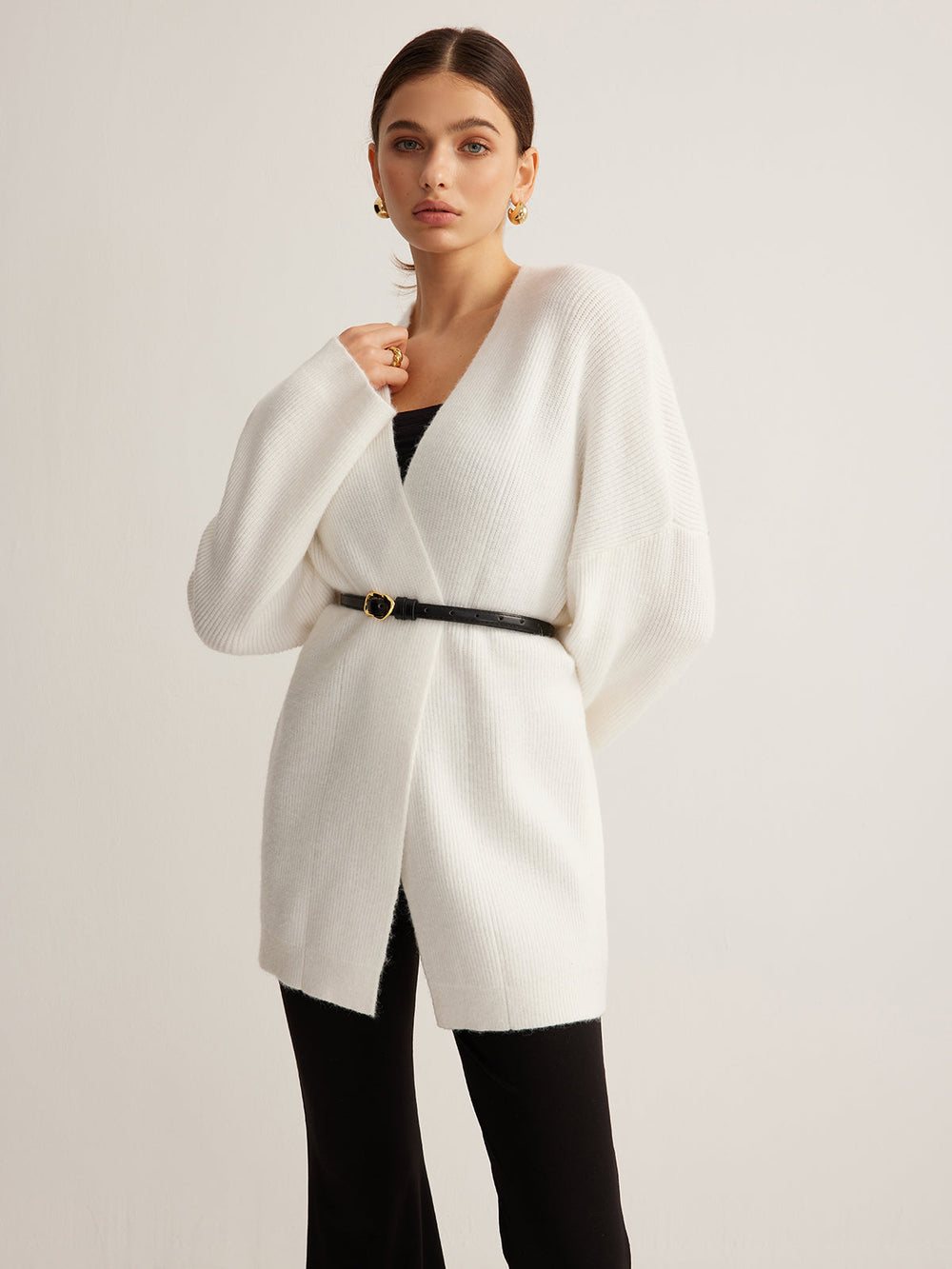 Cardigan Ceinture à Côtes Minimaliste