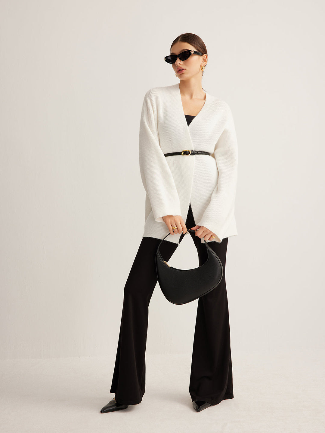 Cardigan Ceinture à Côtes Minimaliste
